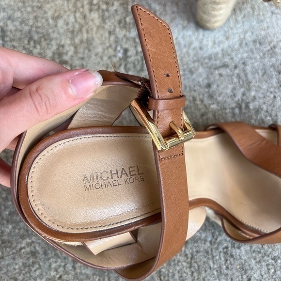 MICHAEL Michael Kors Women’s Brown Leather Open Toe Espadrille Wedge Heels - Picture 13 of 14